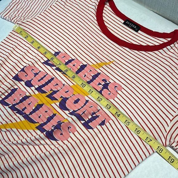 Babes Support Babes Striped Tshirt Sz S Zutter USA Girl Power Tee Red Ringer - Picture 4 of 5